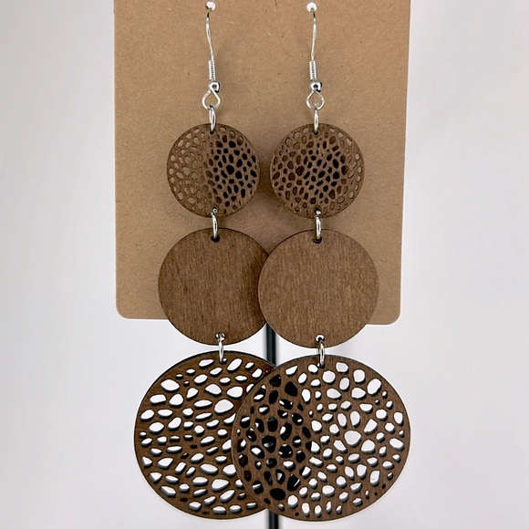 Jewelry - Light Weight Wooden Hollow Circle Design Dangle Earrings
